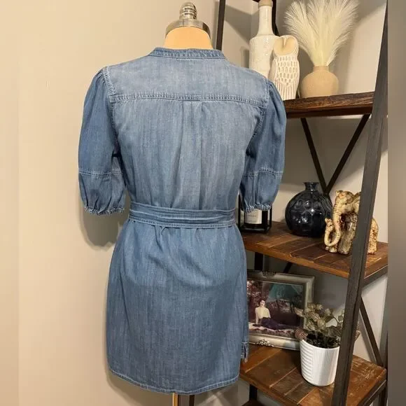 Sanctuary Denim Short Sleeve Sash Belt Blue Jean Mini Dress Women’s SMALL - Picture 2 of 9